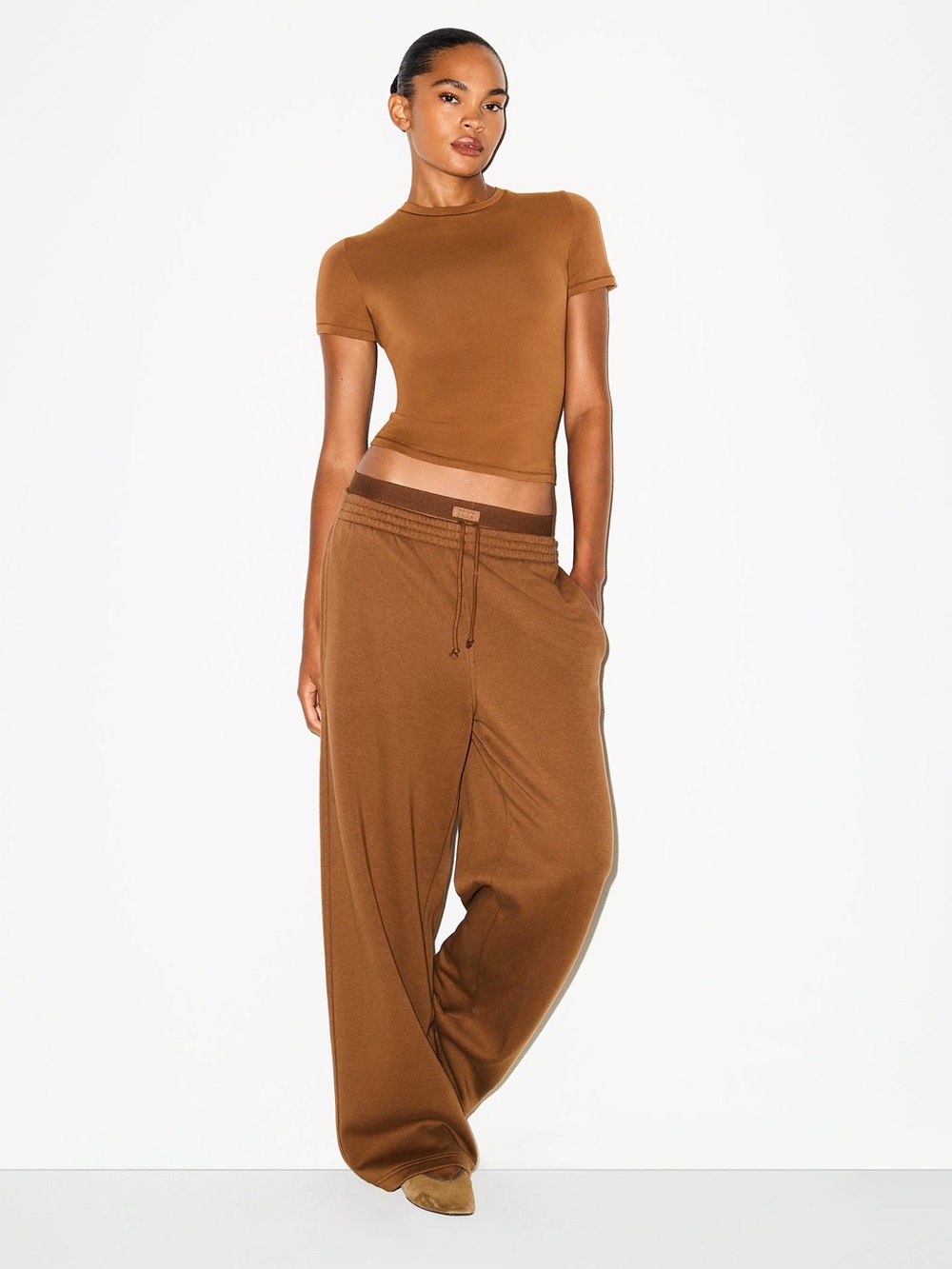 SKIMS RARE Cotton Fleece Double Waistband Exposed Boxer Pants